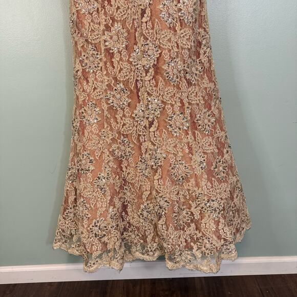 Jovani Floral Lace Evening Ball Gown Dress Prom Formal Sequin Beaded 12 Beige - Picture 9 of 14